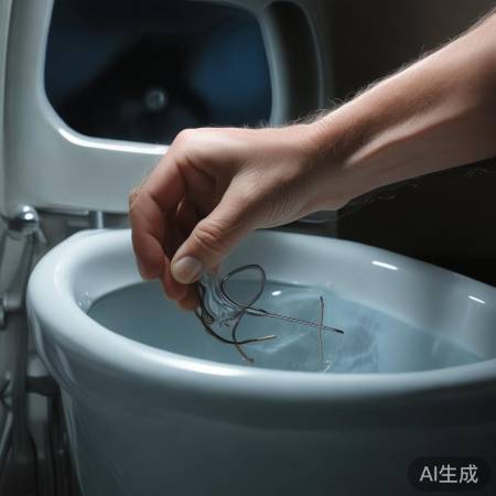 铁丝勾拨马桶堵塞